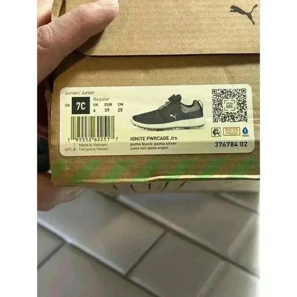 Puma Ignite Pwrcage Jrs Golf Shoes Black And Silver Waterproof 7C Juniors - Picture 14 of 14